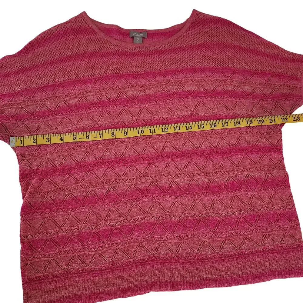 Chico's Bright Pink Lightweight Knit Short Sleeved Round Neckline Top